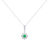 Asfour Crystal Chain Necklace With Emerald Decorative Pendant In 925 Sterling-ND0434-WG